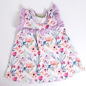 Millie Loves Lily Watercolor Floral Print Tunic Top Purple Pink Girls Sz 4